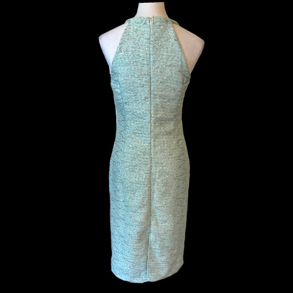 Aqua Blue Sequin Metallic Tweed Dress Small - Picture 10 of 11